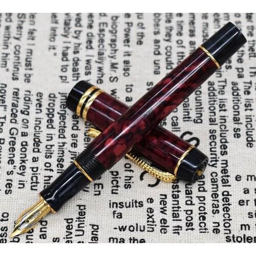 Marble Celluloid Fountain Pen 22KGP Medium Nib Writing Gift Pen , Rose Red Flowers Pattern and Crocodile Clip Office Supplies