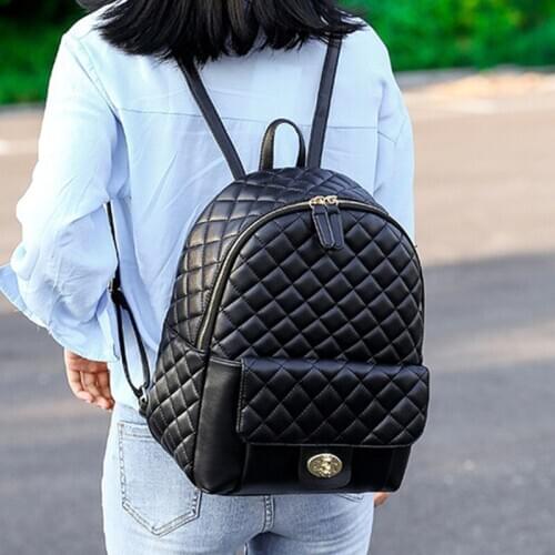 2020 Trend Fashion PU Leather Womens Backpack Shoulder Bag Female Black Leather Travel Backpacks Teenager Student School Bags