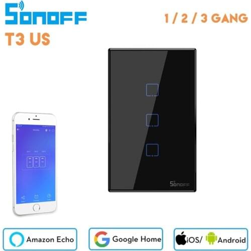 Sonoff T3 US Wifi Switch Black, Ewelink APP 433 RF Remote Control, Works with Alexa Google Home Smart Home