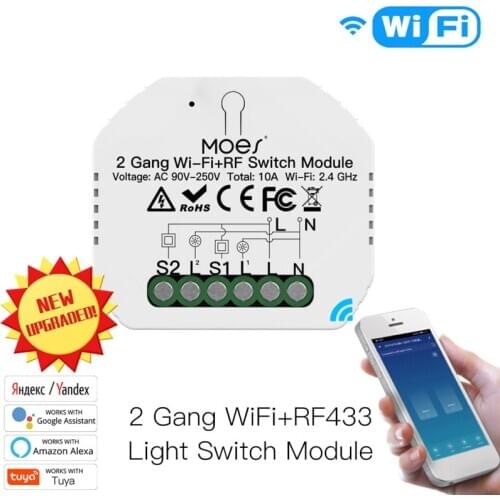 Smart Life 90-250V WiFi RF433 Smart Relay Switch Module 1/2 Gang 1/2 Way Hidden Smart Life/Tuya App Work With Alexa Google Home
