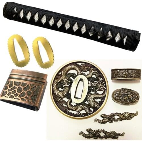 Japanese Samurai Sword Katana/Wakizashi/Tanto Guard Accessory Set Kirsite Dragon Tsuba+Menuki+Fuchi+Kashira+Handle+Habaki+Seppa