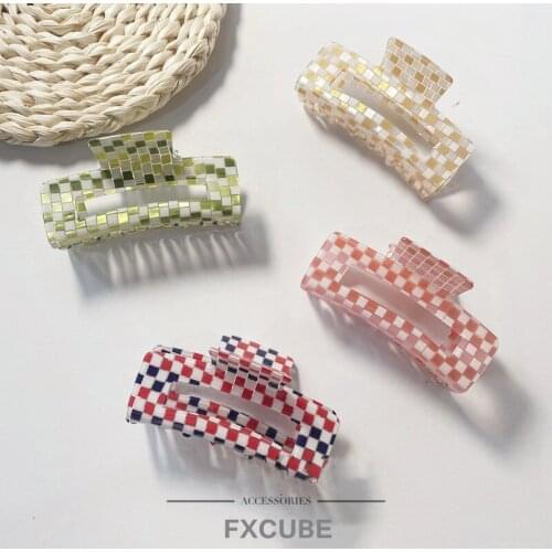 2021 Summer Large Plaid Acetate Hair Claw Clips Women Barrettes Stitching Lattice Catch Clip Hairpins Hair Accessories For Girls