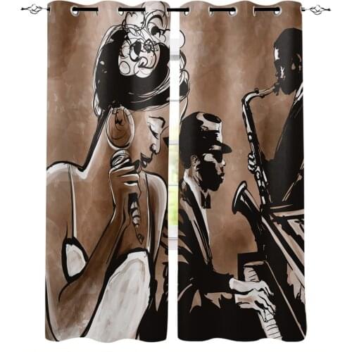 Woman Singer Piano Musical Instrument Retro Blackout Curtains For Living Room Bedroom Printed Window Treatment Drapes Home Decor