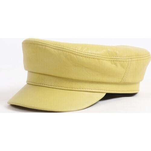 Autumn military hat women real leather hat ladies captain cap