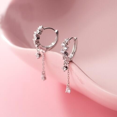 100% Real 925 Sterling Silver Cute Zircon Teardrop Earrings Small Hoop Earrings for Women Girls Birthday Christmas Gifts