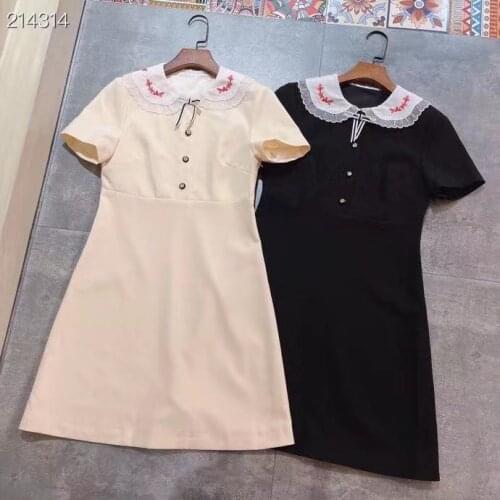New 2021 Fashion Runway Summer Dress Women Short Sleeve Embroidery Collar Elegant Empire Mini Dresses Vestidos