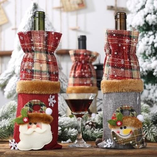1pc Christmas Red Wine Bottle Covers Bag Linen Holiday Santa Claus Champagne Bottle Cover Christmas Decorations For Home