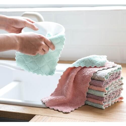1 pcs Dishclout Double-sided Strong Absorbent Soft Scouring Pad Kitchen Cleaning Dish Towel Household Cleaning Cloth 19DEC23