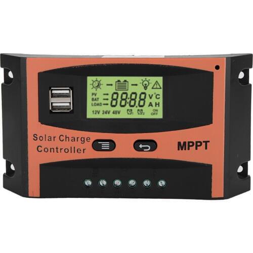12V/24V MPPT ABS Solar Panel regulador LCD Screen Auto Battery Controller Orange+Black Dual USB port output 30A 40A 50A 60A