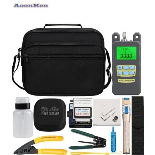 15pcs/set FTTH Fiber Optic Tool Kit with Fiber Cleaver -70~+10dBm Optical Power Meter Visual Fault Locator 1mw 5km