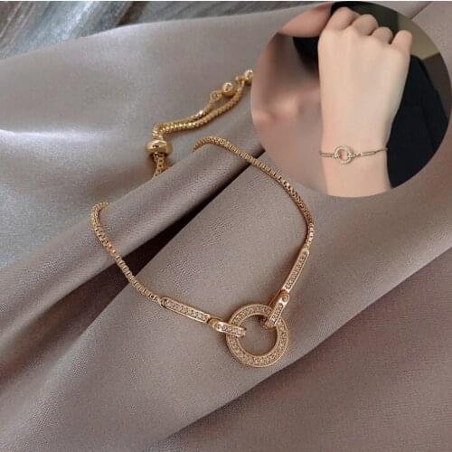 2021 Korean New Design Fashion Jewelry High-end Luxury Circle Rhinestones Adjustable Female Prom Party Bracelet