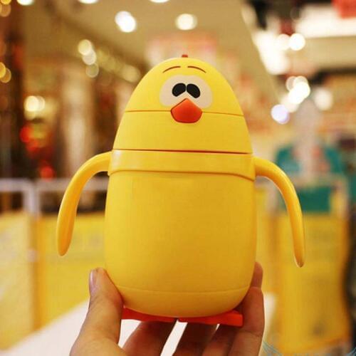 240ML Baby Water Bottles Glass Cup With Straw for Kids Cute Cartoon Chick Style Cups Travel Sippy Glass Bottle