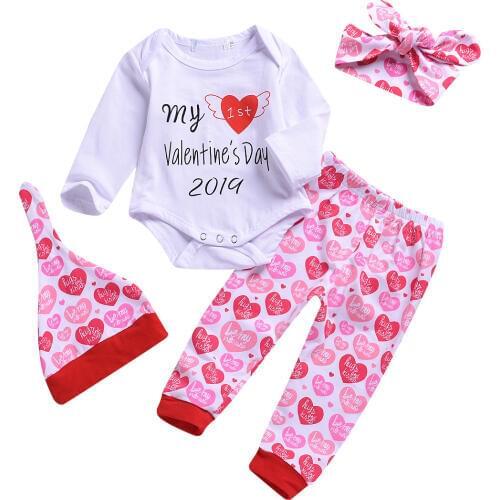 88 Baby Girls Printed Letter Clothing Infant Children Casual Valentine Love Suits