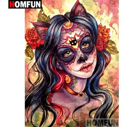 HOMFUN 5D DIY Diamond Embroidery Full Display "Skull girl" Diamond Painting Square/Round Rhinestones Decor Art A07343