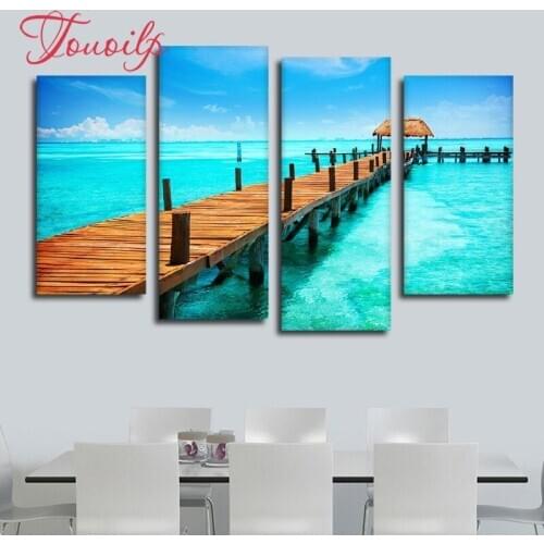 4pcs/set 5d Sea view Diamond Painting Cross Stitch Pattern Diamond Embroidery Mosaic Full Drill Home Decor DIYPainting