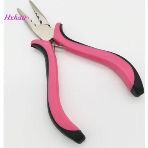 Freeshipping - 100pcs No.9 Pink Handle Hair Extension Pliers/pliers / Straight Head with Teeth and Holes / Hair Extension Tools