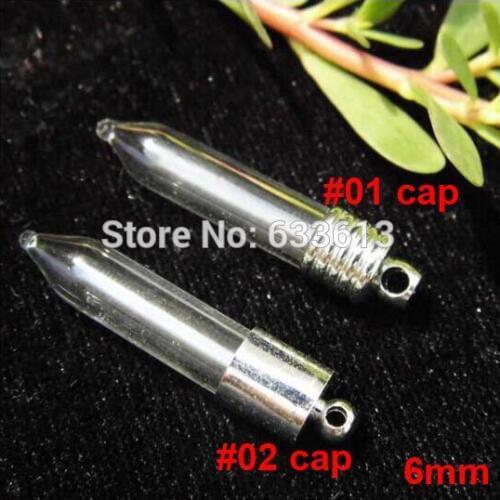 Free ship! 300pcss/lot 6mm bullet joint ball glass vial pendant, glass pendant, glass bottle with metal cap plug charm pendants