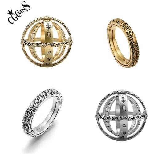 CGCMNS Rotatable Astronomical Ball Ring For Mens Armillary Sphere Ring With 12 Constellation and 8 Planet T