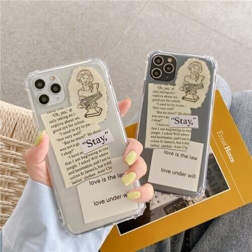 Retro newspaper garden statues art Phone Case For iPhone 11 Pro Max case Cute soft cover for iPhone XS XR X 7 8 Plus 7Plus Case