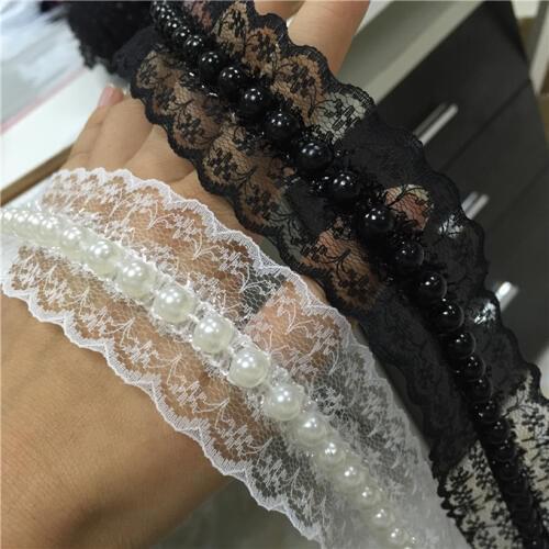 5 Yards Black White Hot Beaded Lace Trim DIY Sewing Wedding Dress Tutu Dress Headband Lace 4.2cm Wide