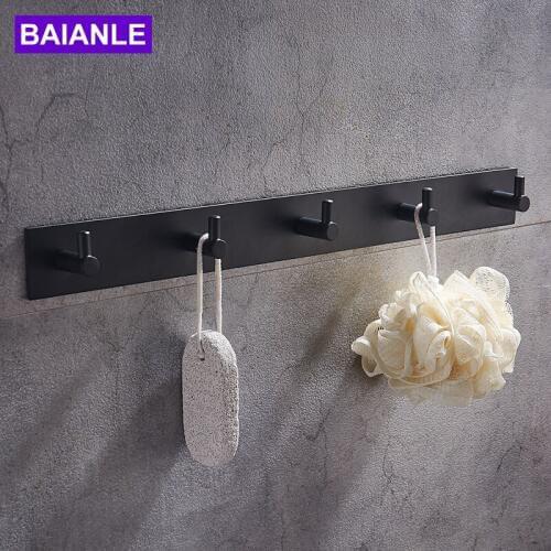 Black Robe Hooks Space aluminum Bathroom Hooks Coat Hangers Kitchen Wall Hooks Free Shipping