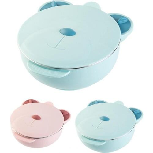 Kids Bowl with Cover Anti-scald Reusable Stainless Steel Insulated Dish Toddler Food Grade Materials Plate Baby Feeding Utensils