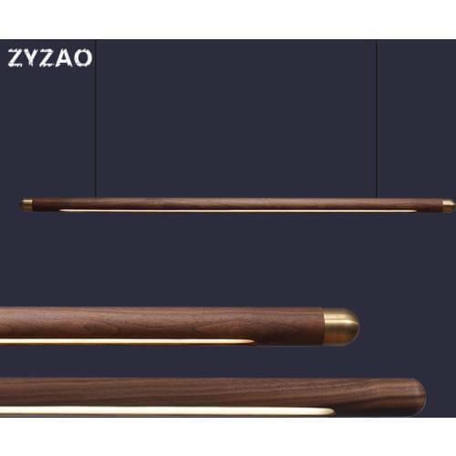Designer Nordic Restaurant Bar Wood Pendant Lights Black Walnut Minimalist Long Strip Led Hanglamp Home Decor Dining Room Lights