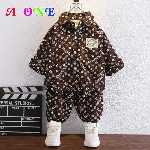 Spring Autumn boys set Denim shirt +pants 2 pcs set baby clothes kids outfits fashion print letter baby boy clothes set