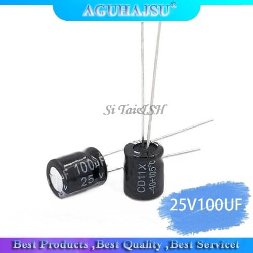 50PCS Higt quality 25V100UF 6*7mm 100UF 6.3*7 25V Electrolytic capacitor