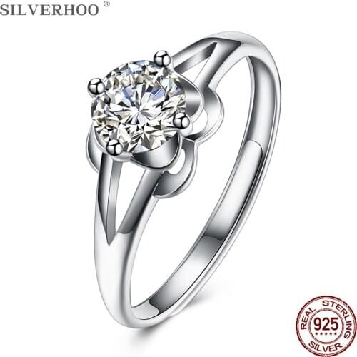 SILVERHOO Sterling Silver 925 Jewelry No Size Beautiful Zircon Adjustable Women Rings Birthday Gift For Her New Listing Ring