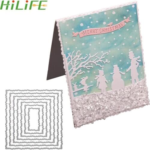HILIFE 7pcs/Set Vintage Torn Rectangle Frame Metal Cutting Dies Photo Album Embossing Stencil For DIY Scrapbooking