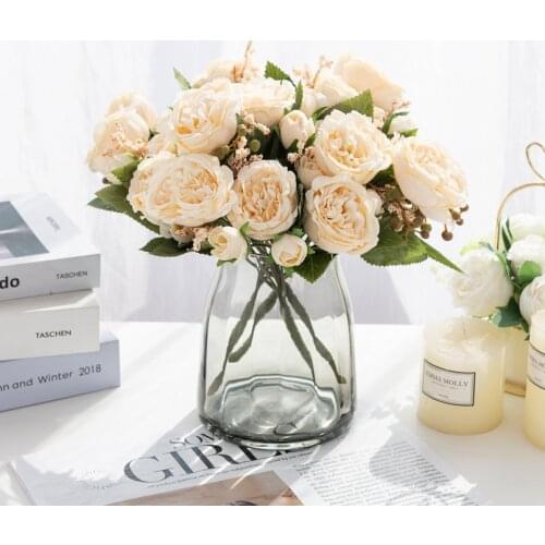 Artificial Flowers Autumn Peony Vase for Home Water Potted Plants Outdoor Decoration DIY Silk Rose Valentines Day Gifts Wedding