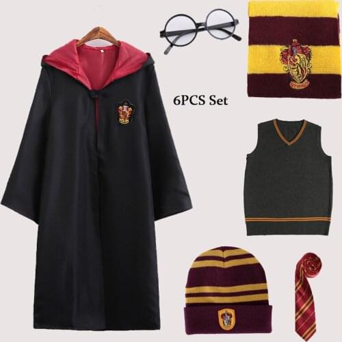 6PCS Adult Kids Magic Robe Gown Set Movie Magician Cosplay Costumes Halloween Unisex Party Stage Show Dancing Cloak Clothes