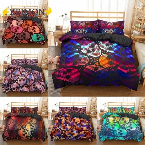 ZEIMON Halloween Skull Printed Bedding Sets Bohemian Twin Queen Size Microfiber Bed Duvet Cover with Pillowcase For Bedroom
