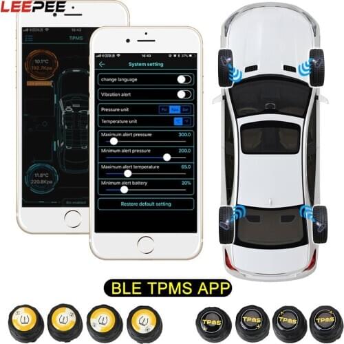 LEEPEE Universal Android iOS BLE TPMS External Alarm Tire Pressure Sensor Bluetooth 4.0 5.0 APP Display Car Tire Pressure Sensor
