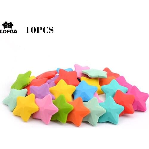 LOFCA 10pcs Star Shape Silicone Beads Soft Baby Teething Beads Diy Jewelry Bracelet Necklace and Pendant Baby Teether Silicone