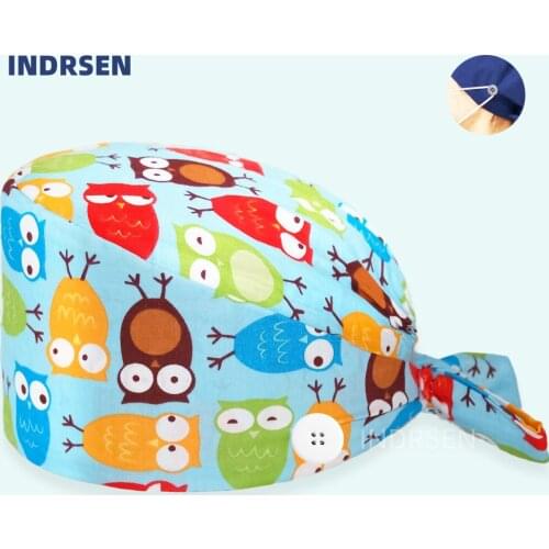 Fashion Surgical Cap Owls Printed Pet Clinic Beauty Salon Dentist Chef Nurse Hats Women Men One Size Sweatband Working Scrub Hat