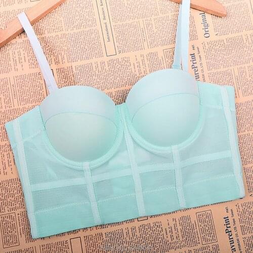 Fashion Mesh Push Up Bralet Young lady Womens Corset Bustier Bra Night Club Party long sexy Cropped Top Vest Plus Size