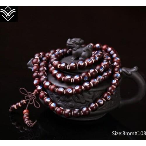 Fashion Natural Red Sandalwood 8mmX108 Tai Chi Buddha Beaded Bracelet Hot Sale