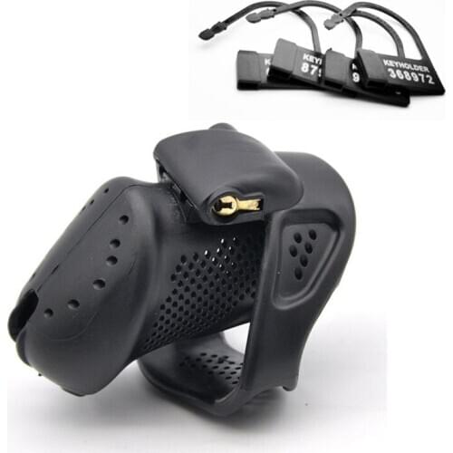 Male Chastity Device with Perforated Design 3D Cock Cage Penis Sleeve and 5 plastic locks Penis Rings Adult Game Sex Toy For Men