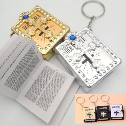 New Fashion Mini English HOLY BIBLE Key Chain Religious Christian Jesus Cross Trinket Key Ring Bag Keychains Accesorios Mujer