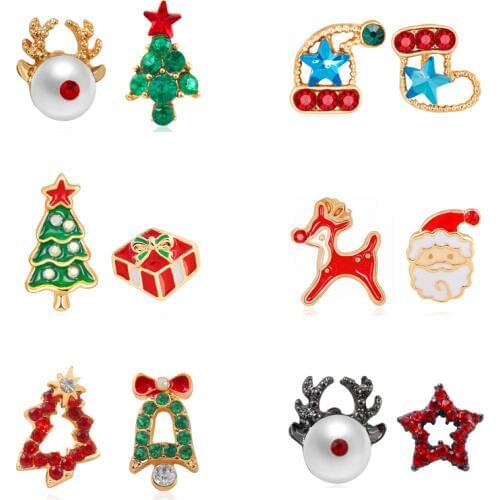 Christmas Stud Earrings Christmas Tree Elk Antler Star Socks Hat Bell Santa Claus Gift Box Crystal Pearl Earrings Christmas Gift