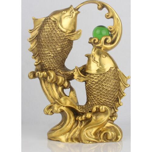 Wholesale # office home Company shop store Fortune Money Drawing mascot GOOD LUCK Goldfish NIAN NIAN YOU YU brass statue