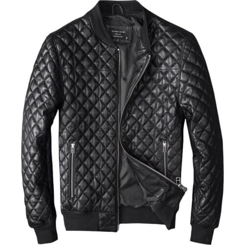 Autumn/Winter Mens New Genuine Natural Sheep Leather Jacket Casual Slim-fit Black Motorcycle Jacket Sheep Leather Jacket Coat