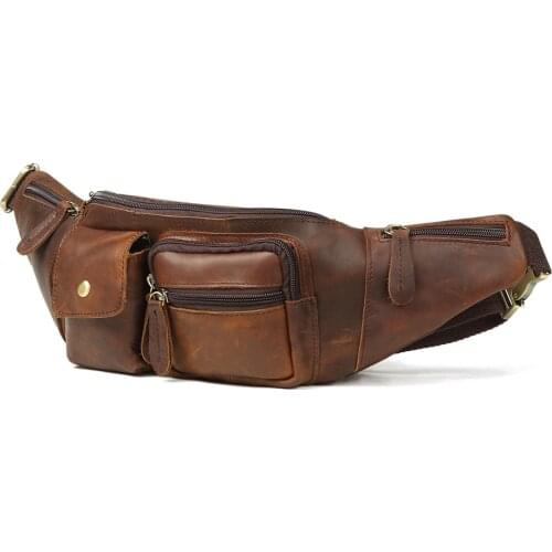 Casual Fashion Mens Leather Chest Bag 2 Colors Retro Messenger Waist Bag Mens Mobile Phone Bag multi Sided Store Bags For Men