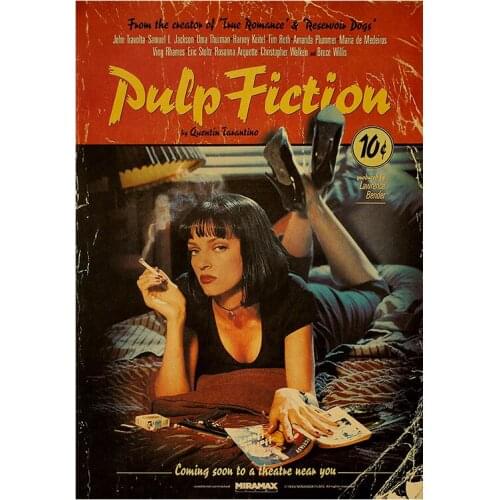 Retro Kraft Paper Fiction Movie Poster Bar Room Decor Wall Painting Sticker