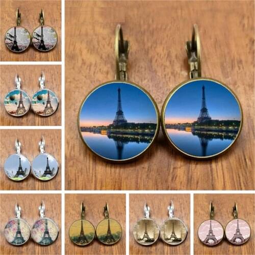 City of Romance France Paris Eiffel Tower Literary Simple Style Earings Glass Cabochons Jewelry DIY Earring Women Lover Gifts