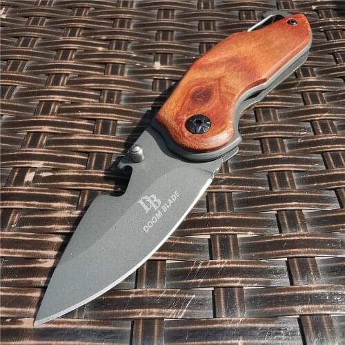 Folding Pocket Knife 8cr15 Wood Handle Combat Tactical Outdoor Hunting Multi Tools Knives for Outdoor Survival, Camping and EDC