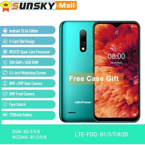 Ulefone Note 8P 2GB 16GB Phone Face ID Unlock 5.5 inch Android 10.0 Quad-core 3 Card Slot 4G Dual SIM 2700mAh Smartphone