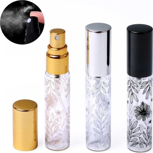 10ml Portable Leaf Decorative Pattern Glass Perfume Bottle With Atomizer Empty Cosmetic Mini Refillable Bottle gold/black/silver